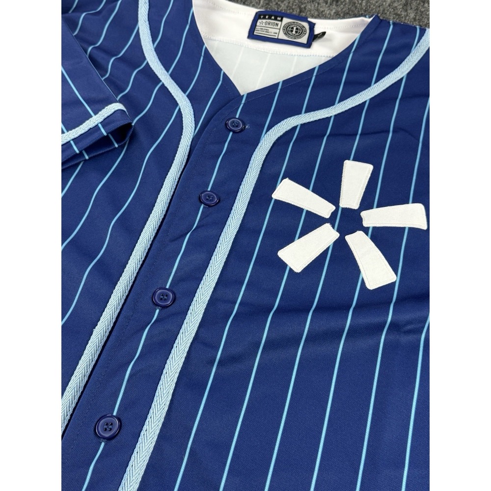 Orion Baseball Jersey Blue Pinstripe Button L